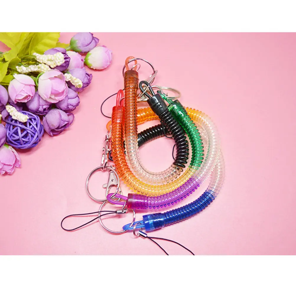 4Pcs Spring Coil Keychain Flexible Elastic Theftproof Safety Tether Stretch Cord Ring Clip Random Color Daily Use
