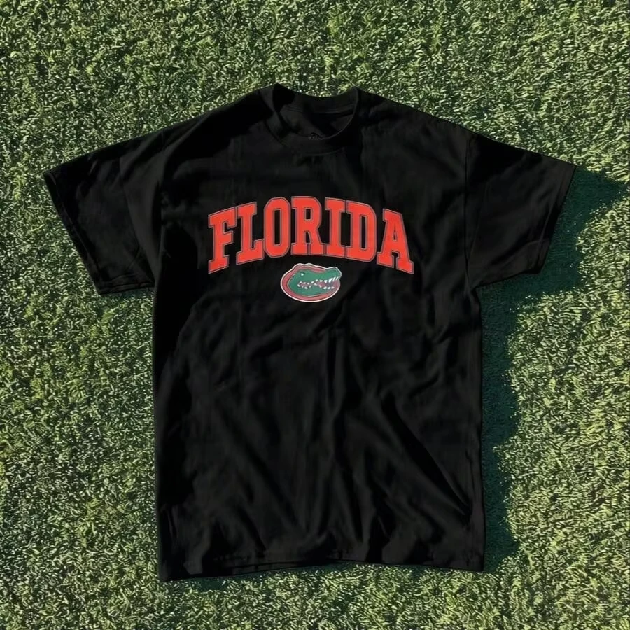 【Nova Chegada】Camiseta gráfica do time NCAA Florida Gators |   Camiseta de algodão preta de manga curta para fãs de esportes universitários