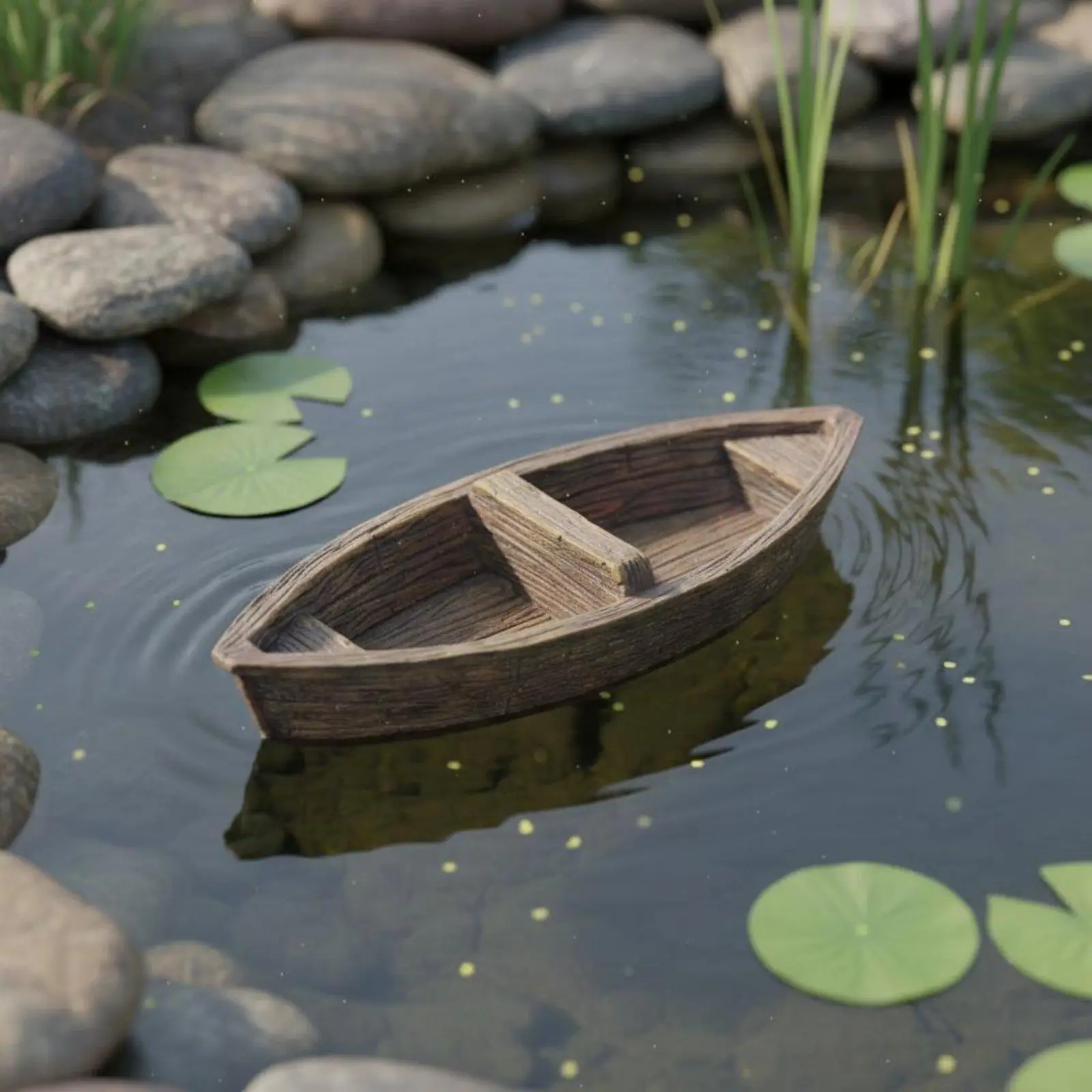 Floating Pond Boat Handcrafted Resin Fish Tank Ornament for Aquarium Accessories Indoor Outdoor Decor