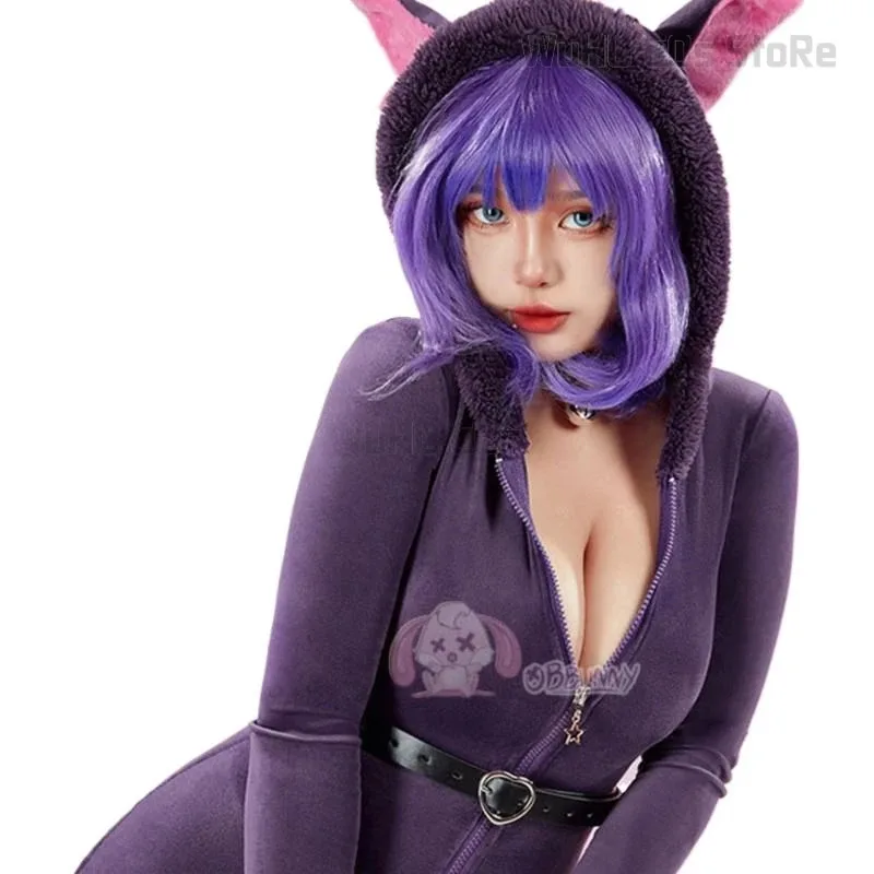 

2025 12 женский костюм Luna Sailor Cat Runa, фиолетовый милый меховой костюм на Хэллоуин, сексуальный комбинезон, боди с поясом и хвостом, аниме Dou