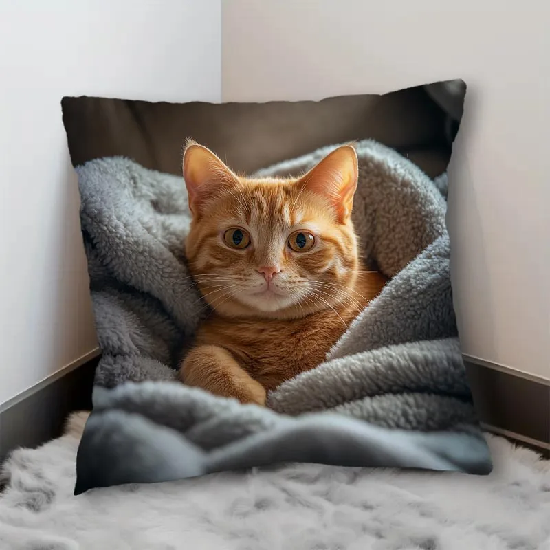 Adorable Boho Style Cozy Cat Print Pillow Case,Zipper Closure, Machine Washable, Soft Texture,  Pillow Insert Not Included