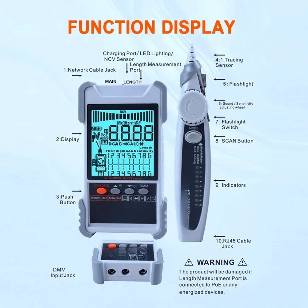 ET618 Networks Cables Testers with LCDs Displays Analogs Digitals Searchs POEs Tests Cables Wiremaps Testers ID Mappings Tool(B)