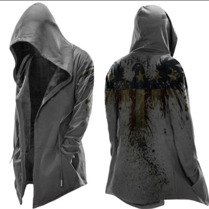 

Amazon European and American Men's Clothing New Cape Simple Casual Hooded Drawstring Halloween Men's Funny Thriller Simpleness