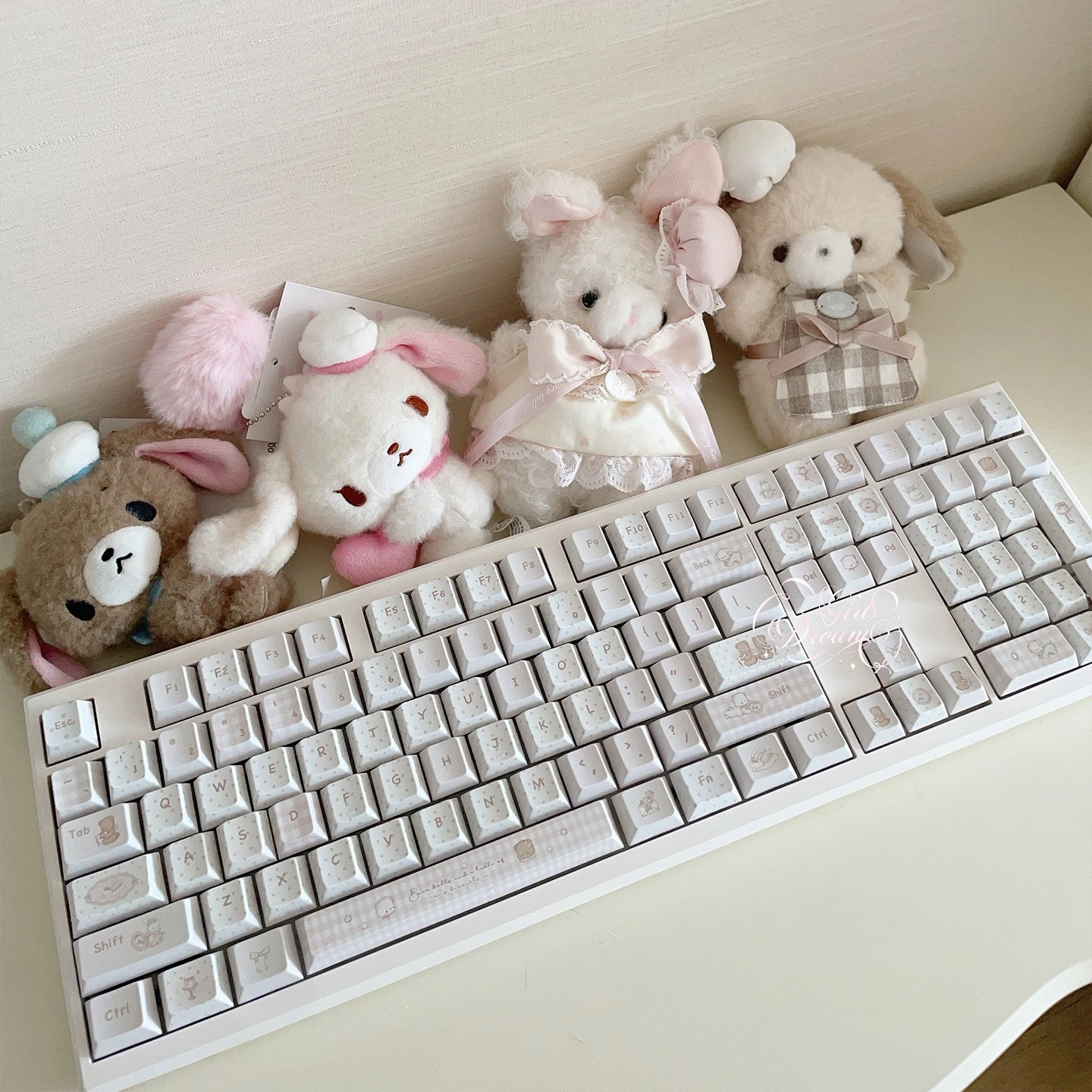 New Ins Style Rabbit Bear Keycap Set 130 Key PBT Cherry Profile Custom Handcrafted Keycaps for MX Switch Mechanical Keyboards