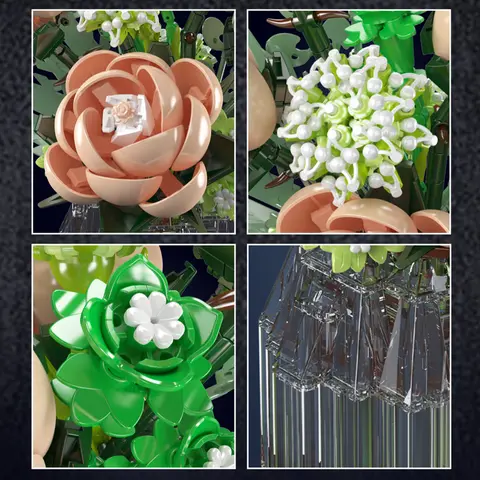 Knew Built Svarta Rosblommor Byggstenar 3D-modell Bukett Röda Gula Blommor Tegelsten Present Heminredning Barnleksak med Ask 10 best sales bukett tegelsten - №10