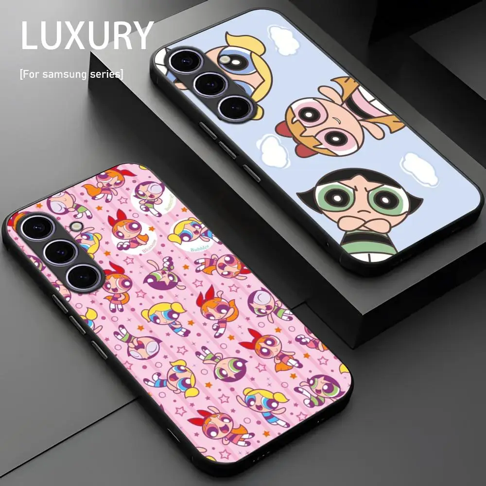 Super P-ow-er-Puff GirlS cute Phone Case For Samsung Galaxy S25 S24 S23 S22 S21 S20 Plus Ultra Note20 Soft Black