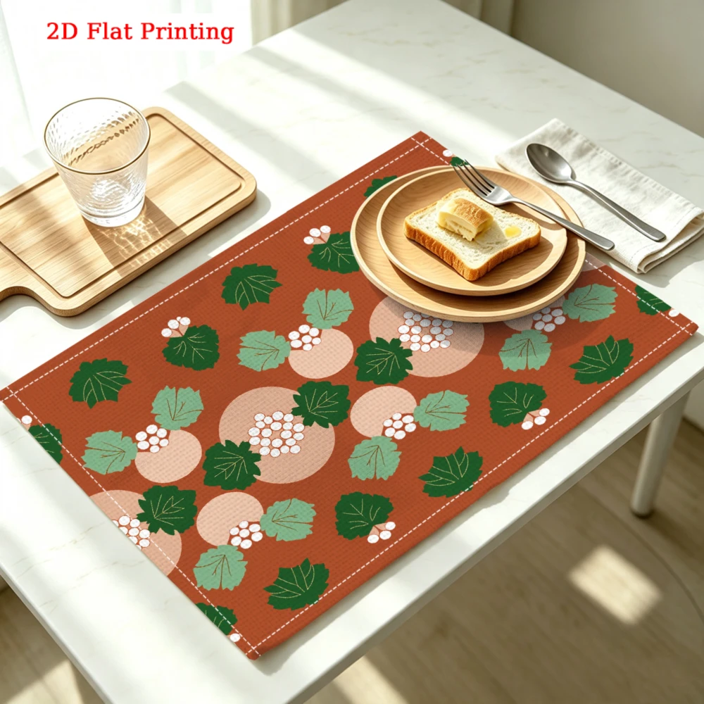 Leaf Berry Pattern Kitchen Placemat Leaf Berry Pattern Linen Pad Dish Coffee Cup Table Mat 1PC 30x40cm