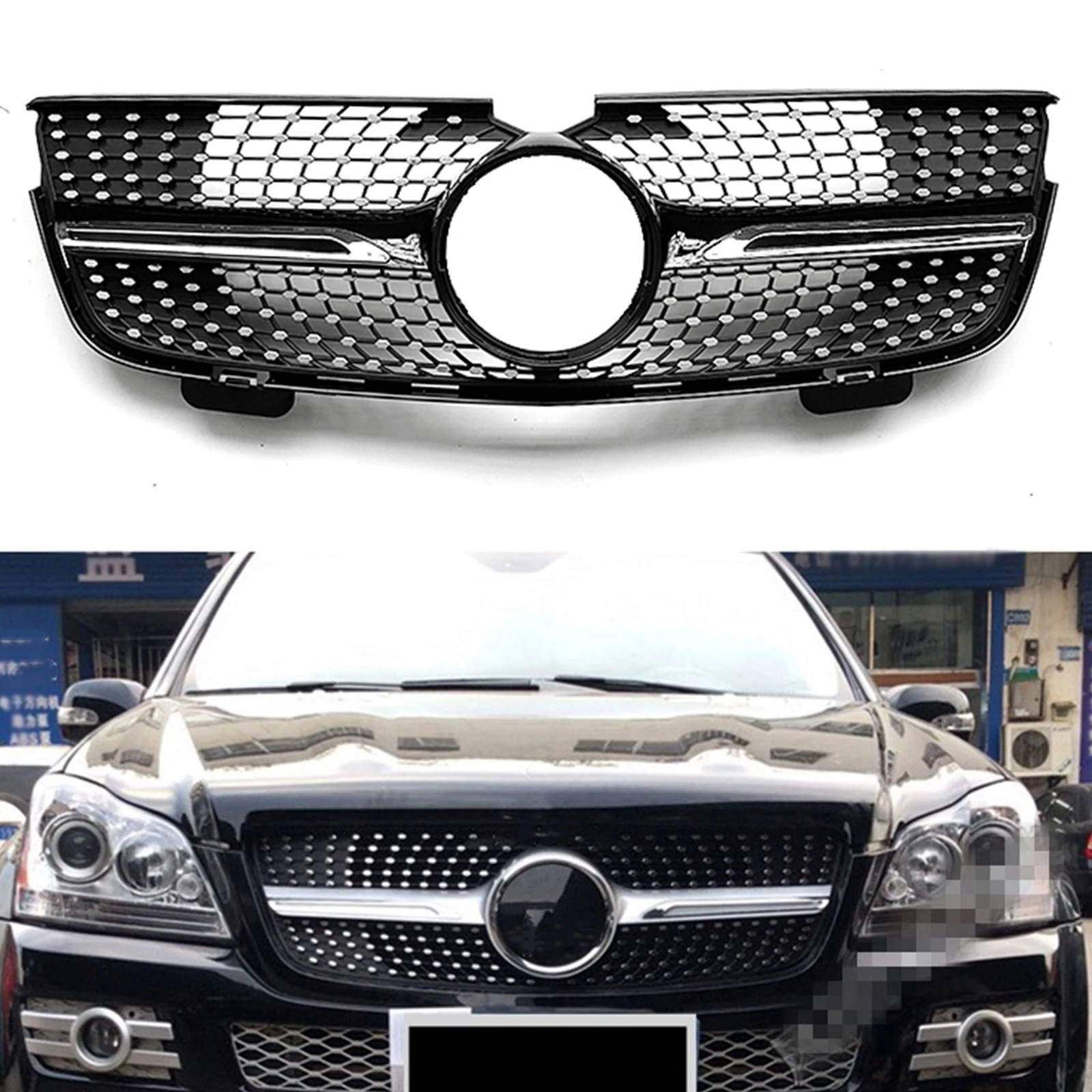 Front Grille For Mercedes-Benz X164 GL-Class GL320 GL450 2007 2008 2009 Silver/Black Upper Bumper Hood Mesh Racing Grill Grid