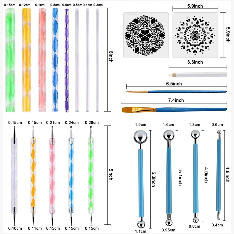 45 шт. набор инструментов для точек с мандалой, трафареты для рисования, искусства, Наборы инструментов, включая шаблоны трафарета, искусство