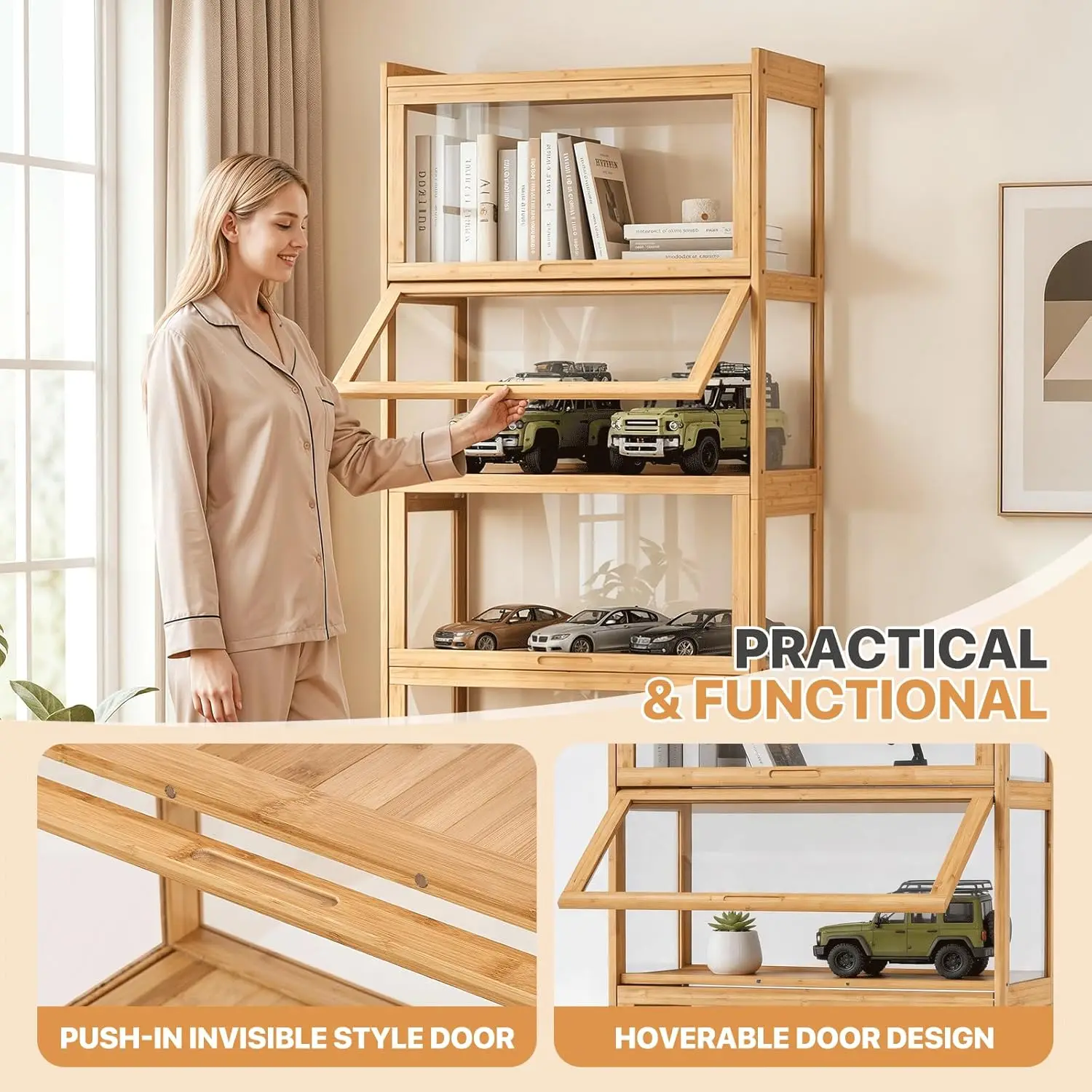 Display Cabinet with Acrylic Doors, 5-Tier Curio Cabinet for Collectibles, Display Case Showcase for Living Room, Customized view 5