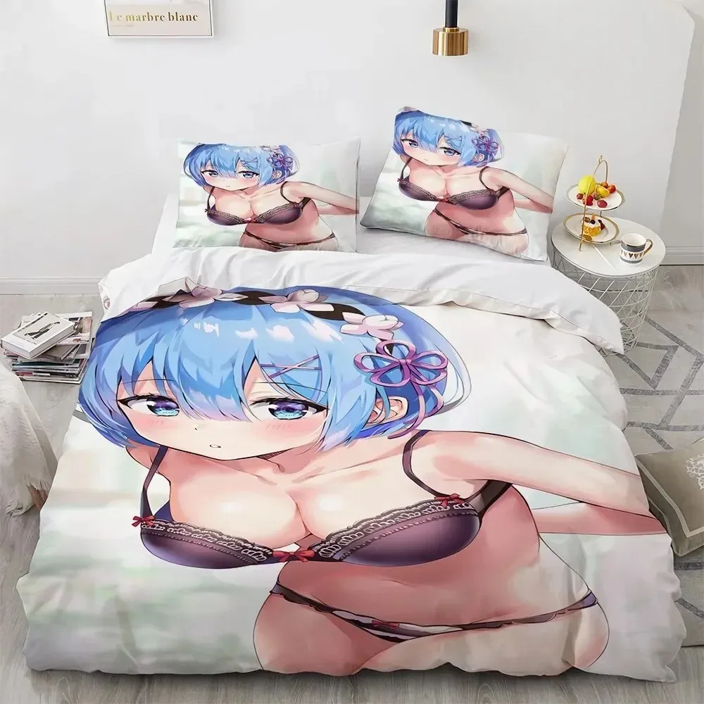 

Kawaii Anime sexy Girl Bedding Set Boys Girls Twin Queen Size Duvet Cover Pillowcase Bed Kids Adult Fashion Home Textileextile