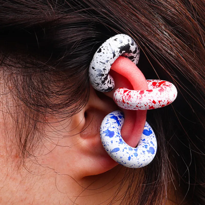 New Colorful Speckle Acrylic Circle Clip on Earrings for Women Korean Frost Round Ear Cuffs Statement Earring Earclips Jewelry