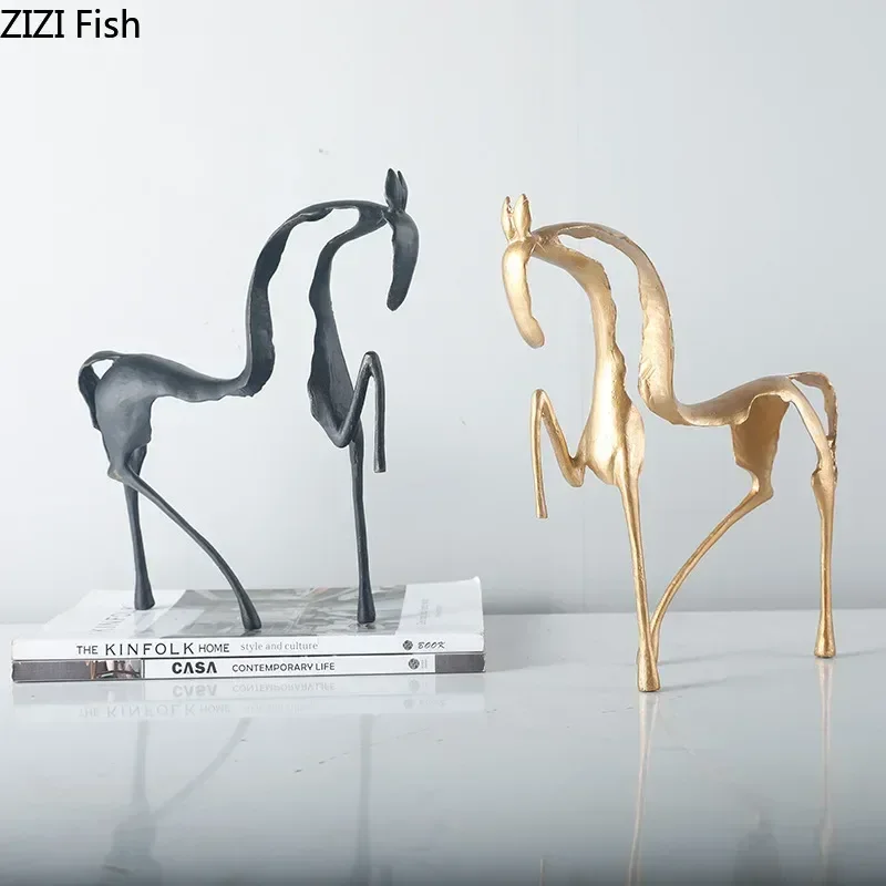 cheval-creux-en-metal-decoration-de-bureau-sculpture-d'animal-decoration-de-salon-artisanat-abstrait-decoration-de-maison