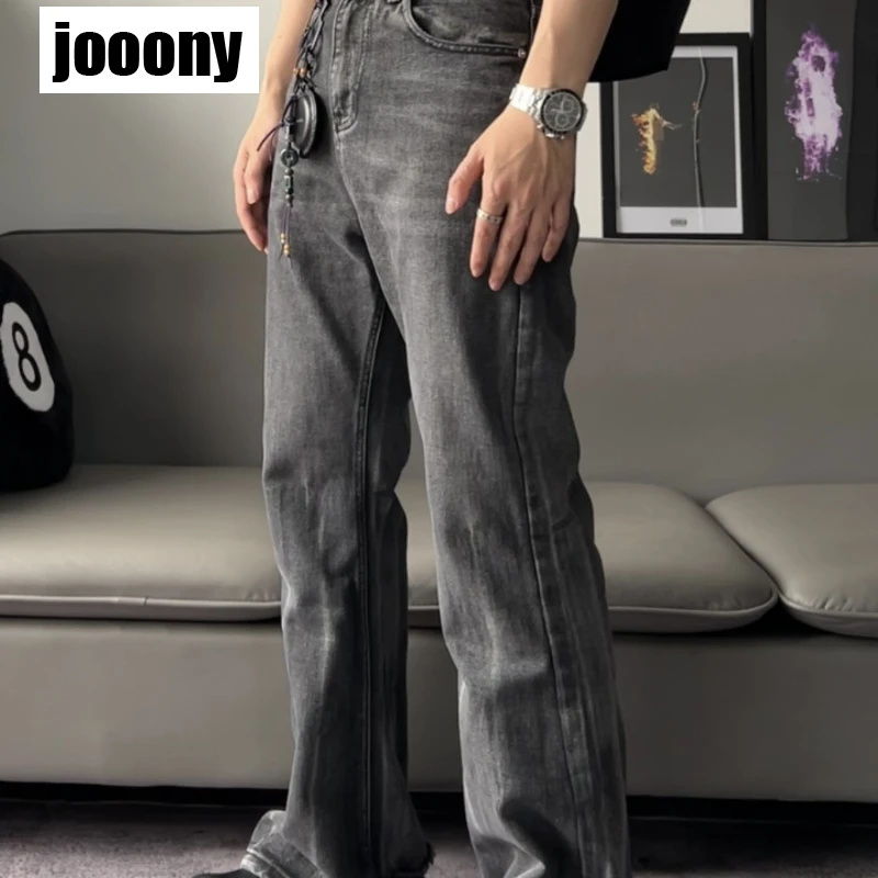 

Ретро стирка Harajuku, новые брюки-клеш Y2k, дизайнерские расклешенные джинсы, мужские эластичные винтажные свободные широкие брюки в стиле хип-хоп с начесом