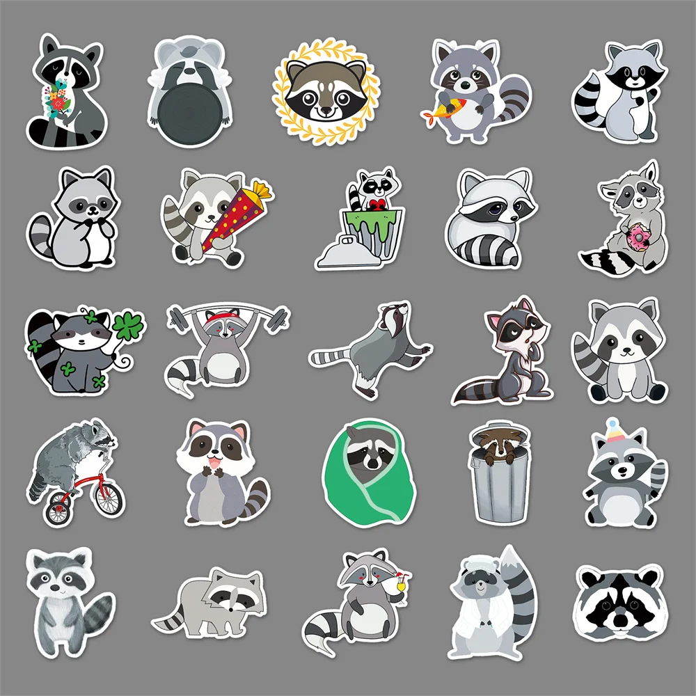 10/30/50PCS Little Raccoon Animal Graffiti Sticker Cartoon Creative Sticker Desk Guitar ComputerCar Waterproof Sticker Wholesale