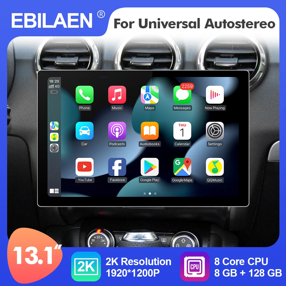 EBILAEN Android 12 13.1 Inch 2K Universal Car Multimedia Radio For Toyota/Honda/Nissan/Hyundai/Kia GPS Stereo 8 Core Headunit 4G