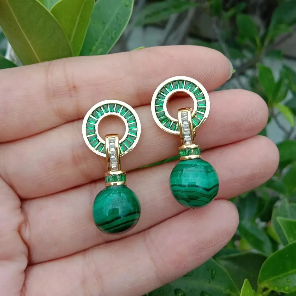 Orecchini a goccia con pietre preziose verdi naturali Y-YING Malachite Round Cz Pave Stud