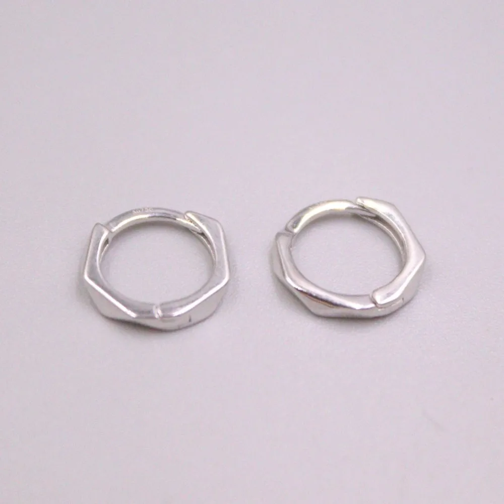 Real Pure 18K White Gold Hoop Women Gift Lucky Geometric Circle Earrings 0.98g