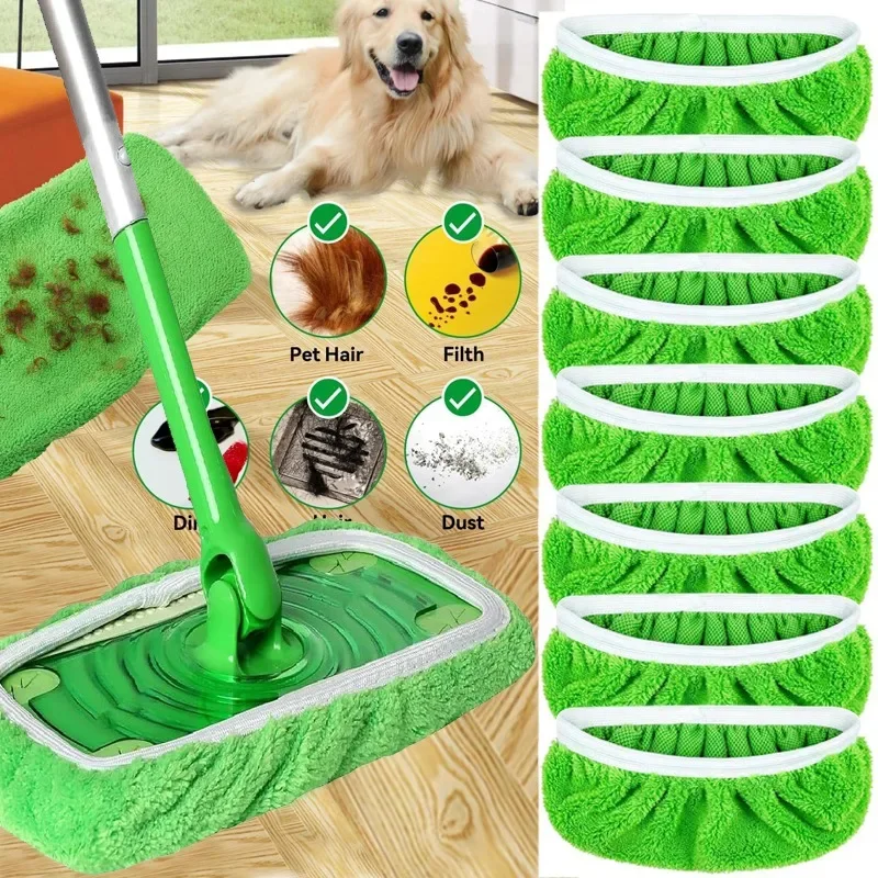 Reusable Microfiber Mop Pads Green Furniture Flooring Sweeper Wet & Dry Cleaning Cloths Mop Head Replacement Washable Rag Towel