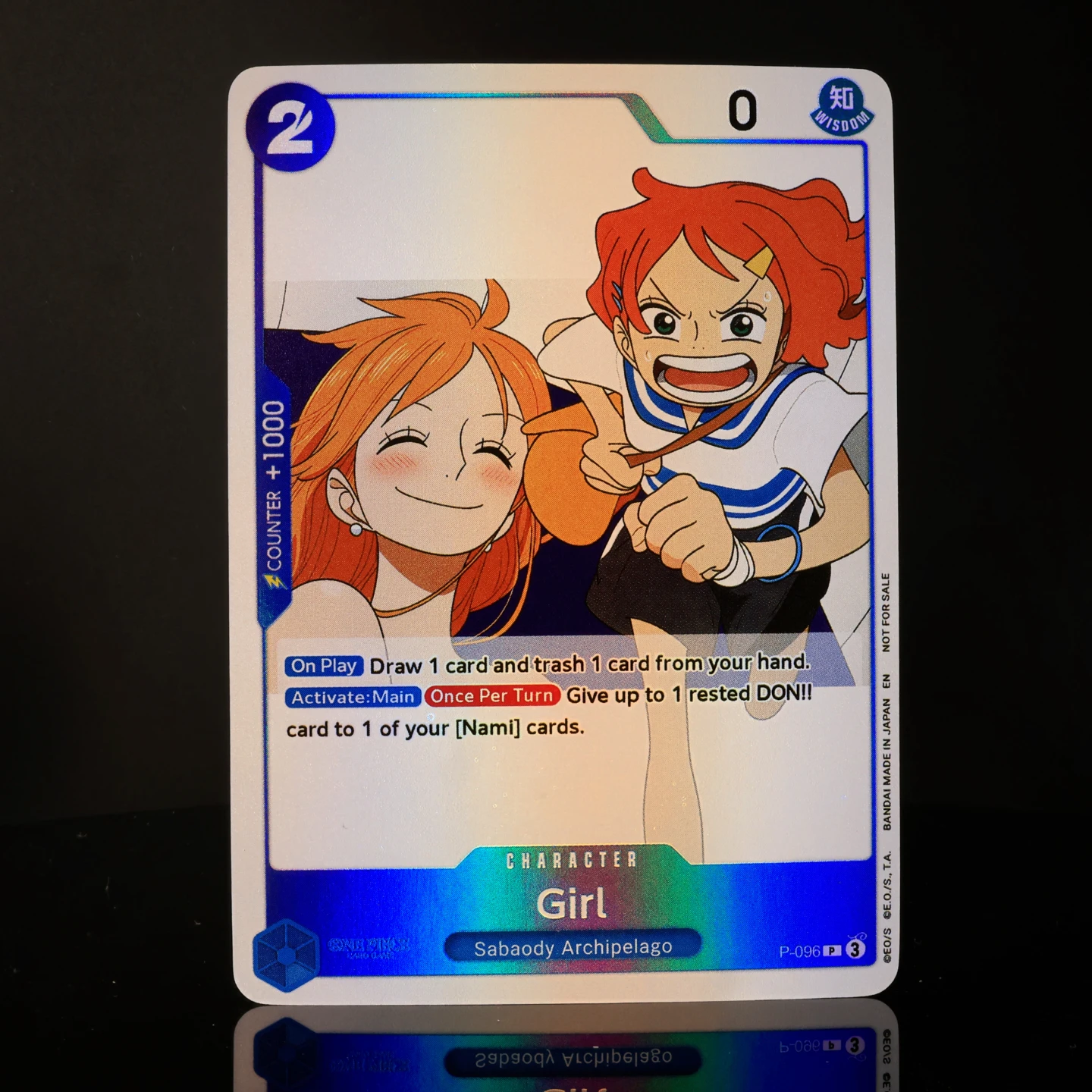 One Piece TCG OPCG English P-096 Girl Little Nami Promo Play Set 2 Cost Blue Nami Textured Foil Card Anime Collectible Cards view 3