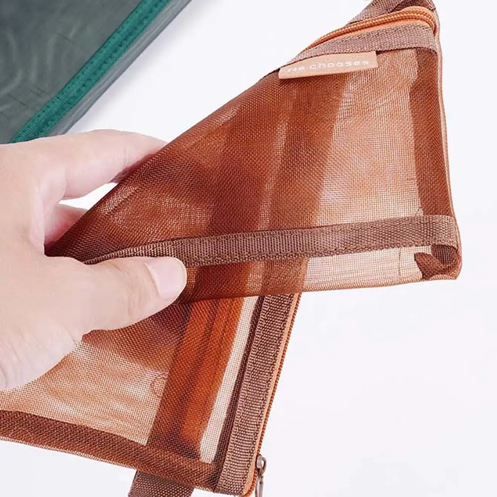 Bolsa de maquillaje de malla transparente hueca, bolsa de lápiz labial de cosméticos de doble capa, bolsa de almacenamiento de lápices