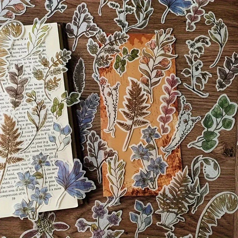 60 шт./упак. японских бумажных наклеек в стиле ретро с растениями, смешанные с цветочными и блестящими декорациями, матовая поверхность, самоклеящиеся, irre