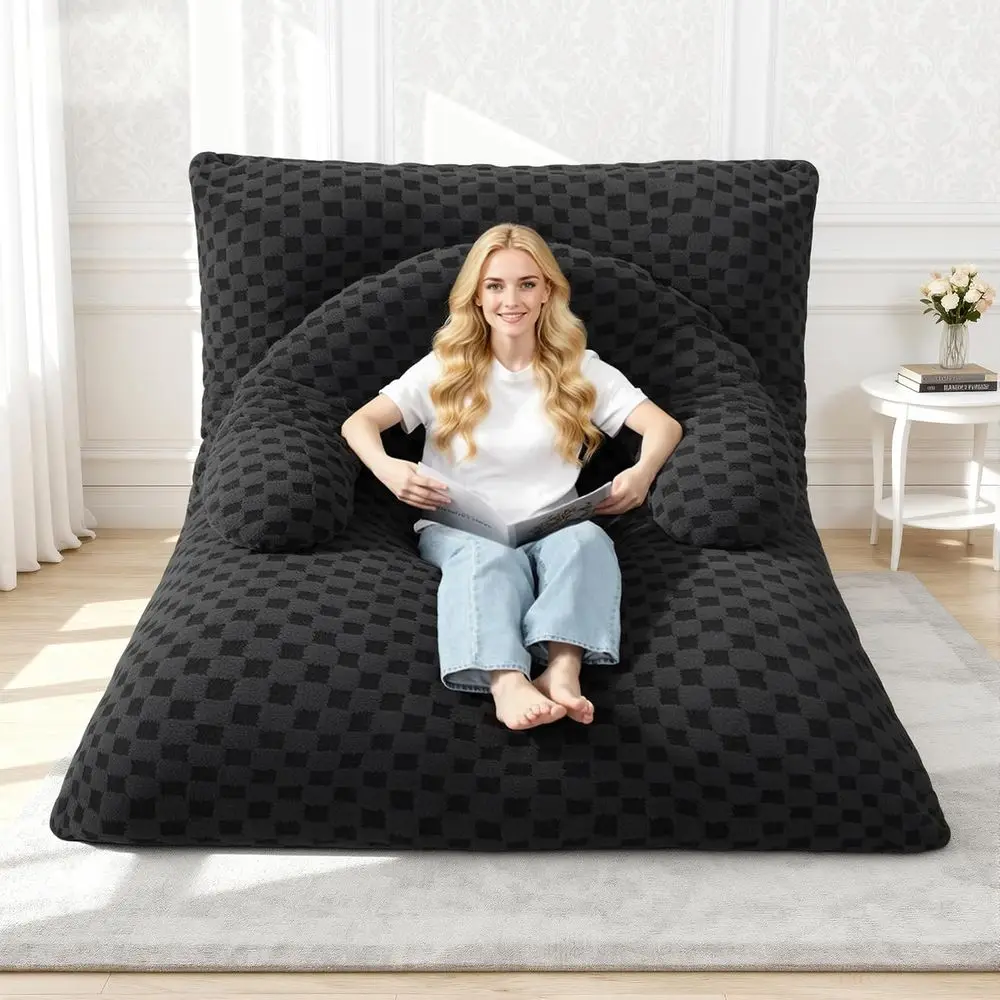 

Bean Bag Chair with Portable U-Shaped Pillow, Giant Bean Bag with Washable Cover, Convertible Sofa Bed (Black)