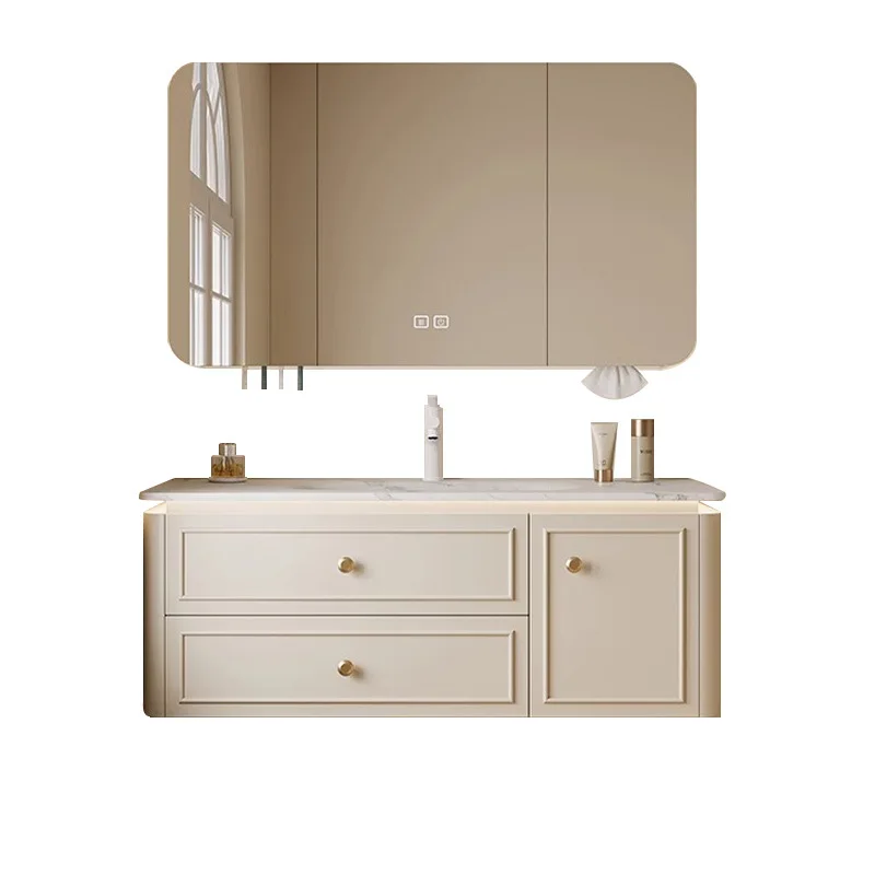 

French style, creamy style, ceramic, integrated basin, oak, bathroom cabinet, combination