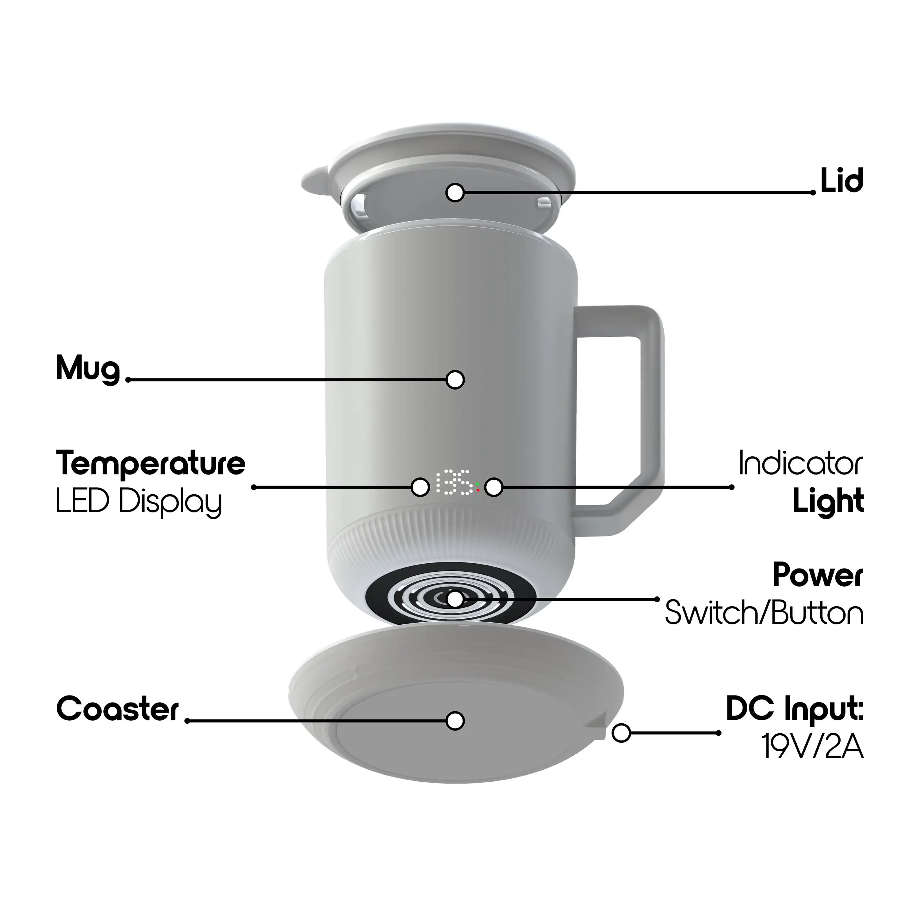 NEW Charging Coaster, 12oz. Stainless Steel Self Heating Coffee Mug with Lid