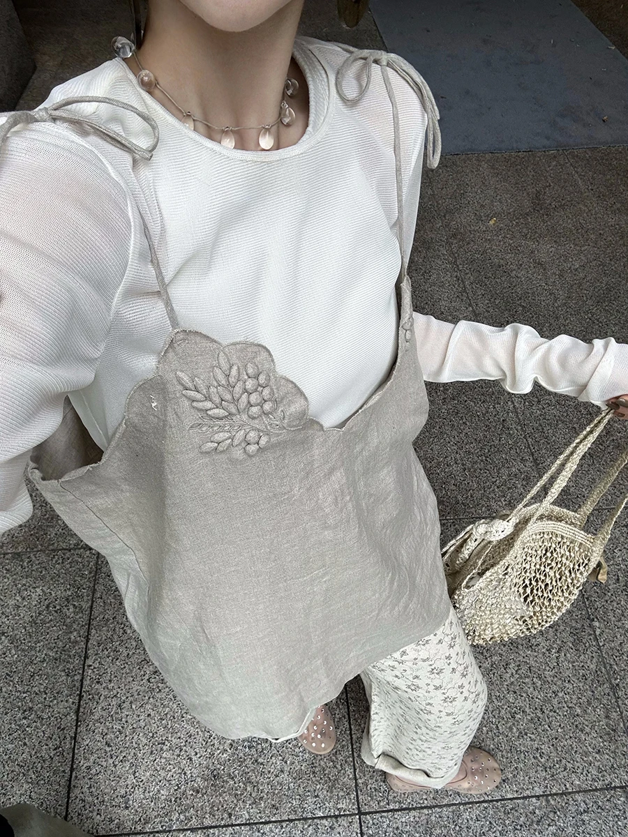 

Ultra Heavyweight Pure Linen Strap Vest Handmade Embroidery Bule Closure 50 Pieces Women's Faion Summer Regular Length