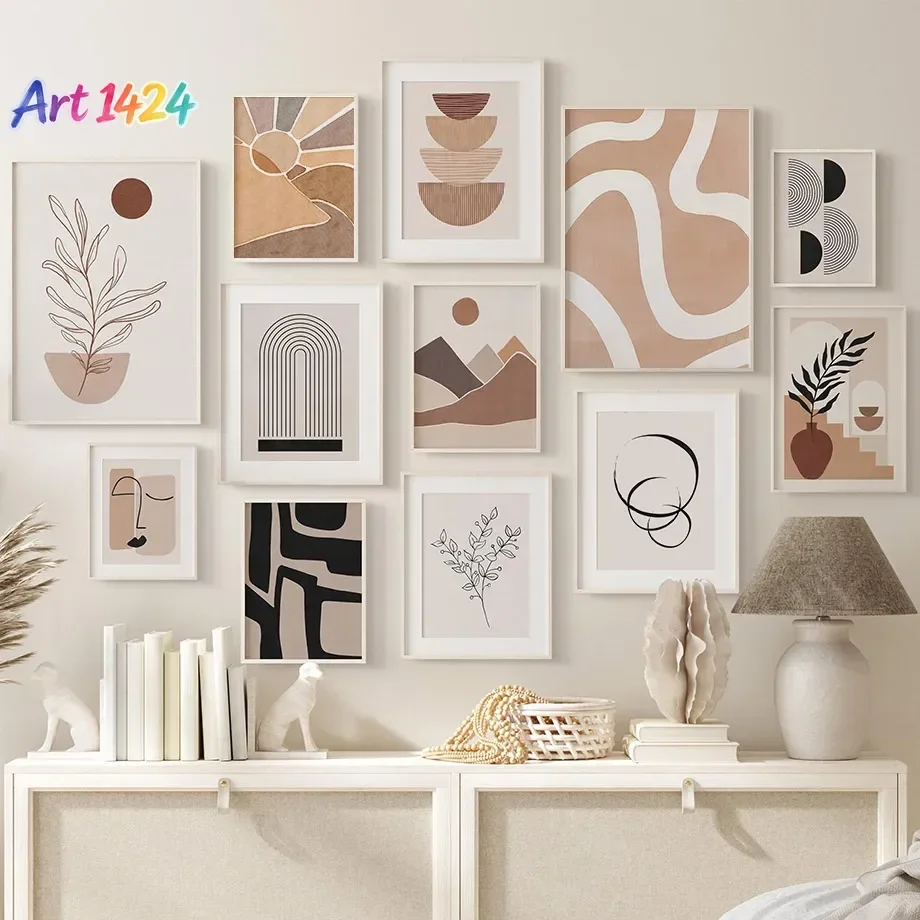 1pc frameless Canvas painting Sun Leaves Lines Rainbow Geometry Abstract Landscape Posters Prints Canvas Painting Wall Art Pi
