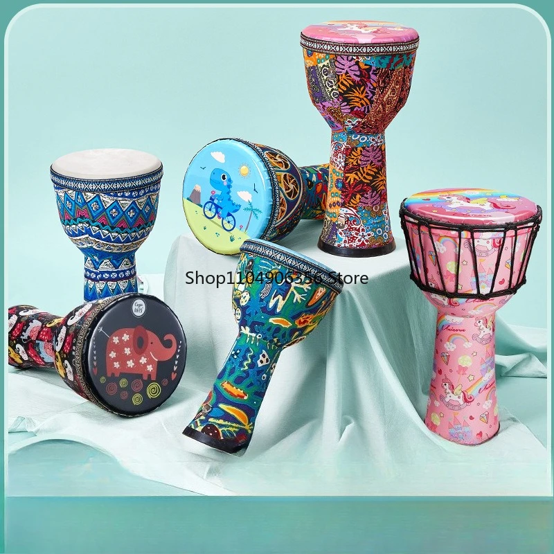 

for Children's African drum 8 inches 10 inches 12 inches Adult beginner Lijiang tambourine goatskin whole wood hollowed mahogany