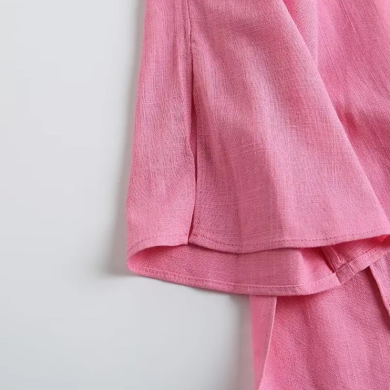 Withered 2024 Summer Tops Fashion Office Lady Candy Color Loose Linen Shirt Casual Blouse Women