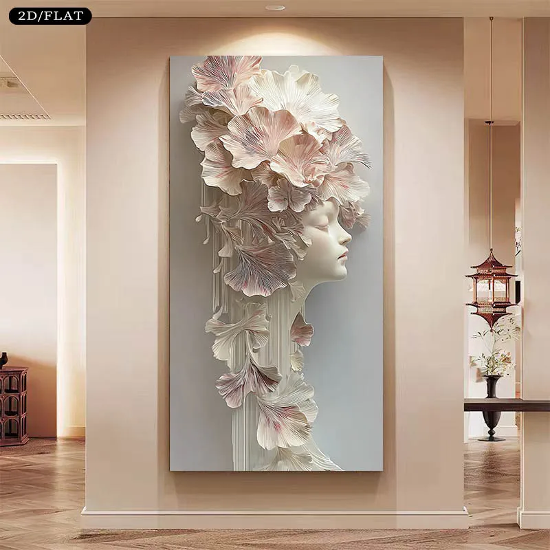 

2D Flat Large Abstract Floral Sculpture Canvas Wall Art - Frameless Modern Canvas Prints for Living Room and Office Decortions