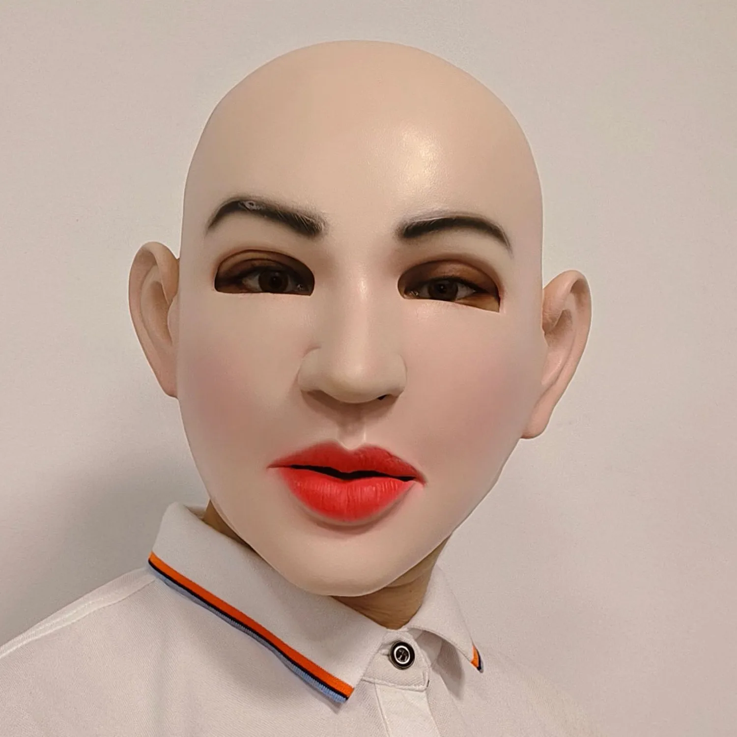 Realistische Latex-Maske für den ganzen Kopf einer Frau, Glatzkopf-Gesichtsmaske, Cosplay-Kostüm-Requisite für Halloween, Karneval, Maskenball-Party – Detail 2