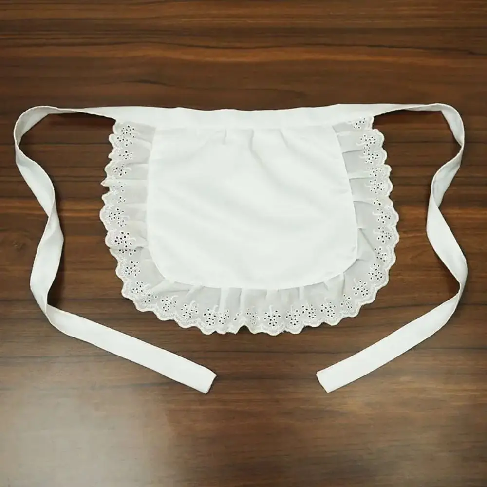 New Lolita Maid Apron Sexy Lace Black White Half Waist Apron Short Waist Apron Beauty Flower Coffee Shop