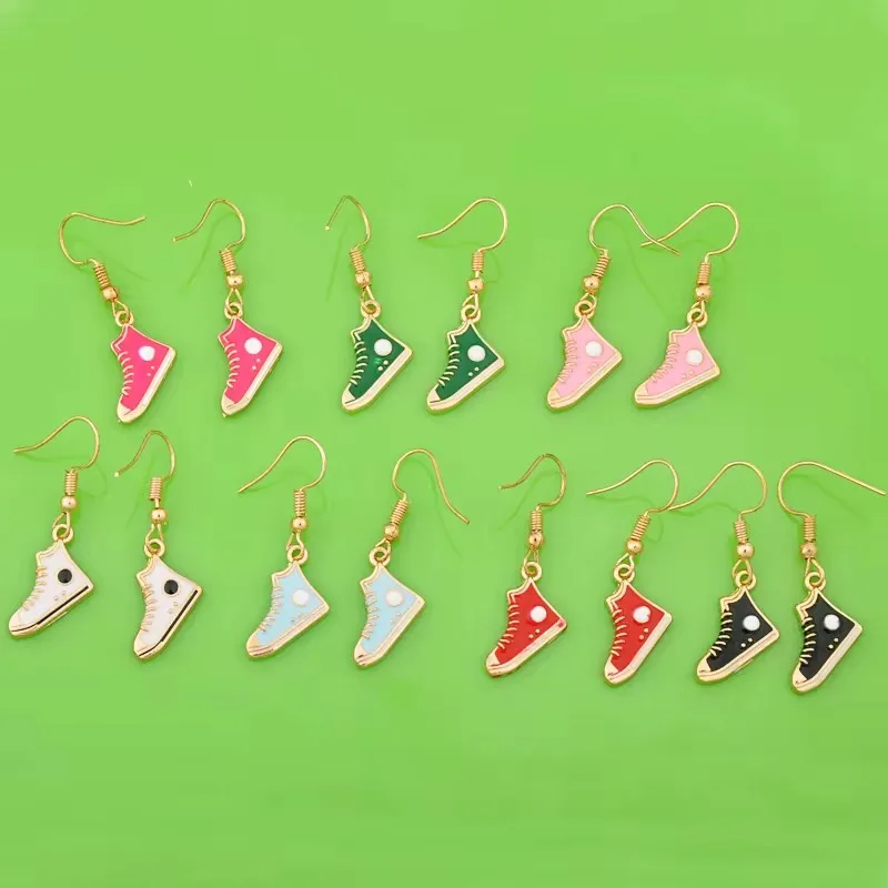 Gold Metal Enamel Color Lacquer Gym Sports Shoes Sneaker Earrings Drop Dangle Earrings Earing Jewelry Girl Women Boutique Bijoux