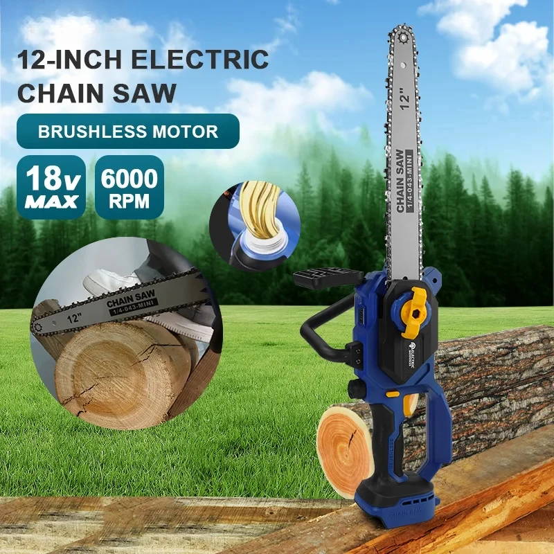 

Goddess Brushless 12in Electric Chain Saw Cordless Handheld Woodworking Saw For Makita 18V Battery Power Tool