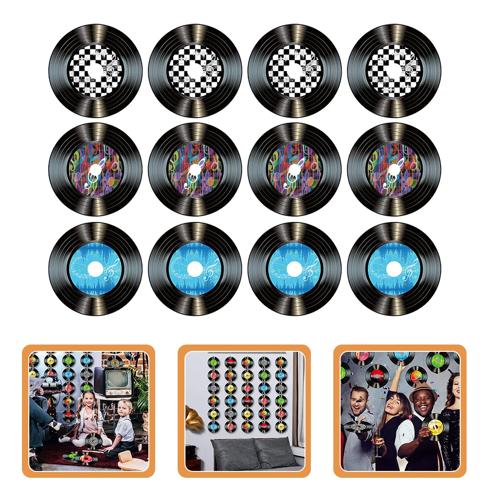 12 Pcs Decorative Records Vinyl Decoration Emblems Disc Wall CD Disco Party Decorations Paper Girl