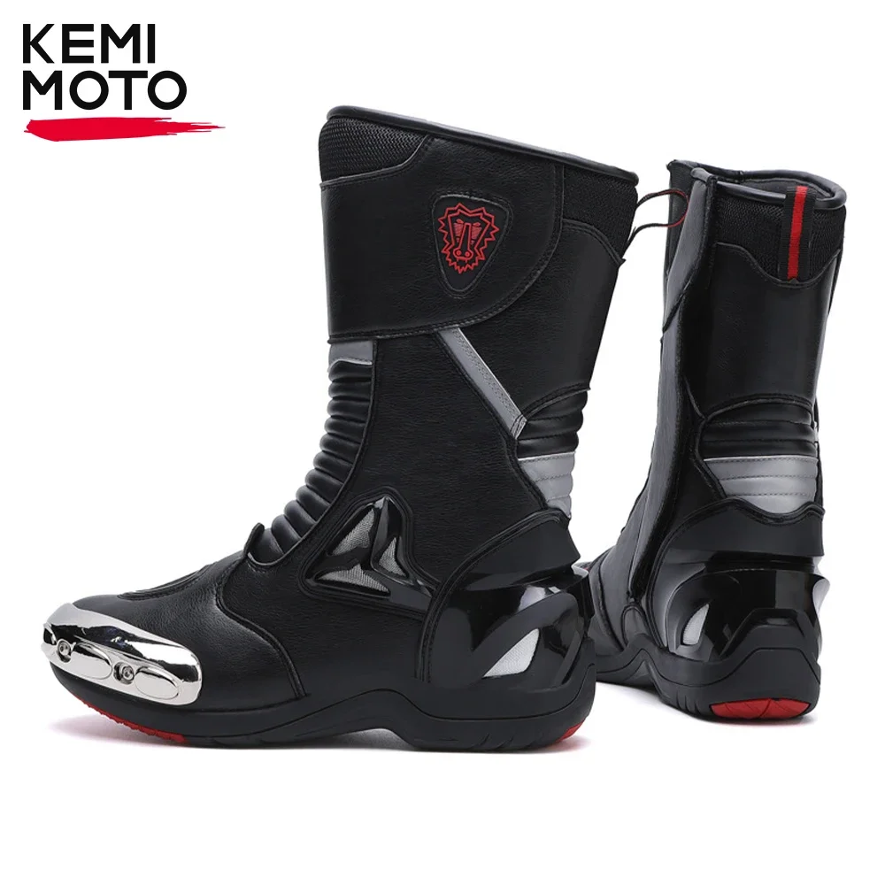 

Motorcycle Men Boots Racing Black Shoes Riding Breathable Soft Off-road Motorbike Elasticity Reflective Anti-kick Protection