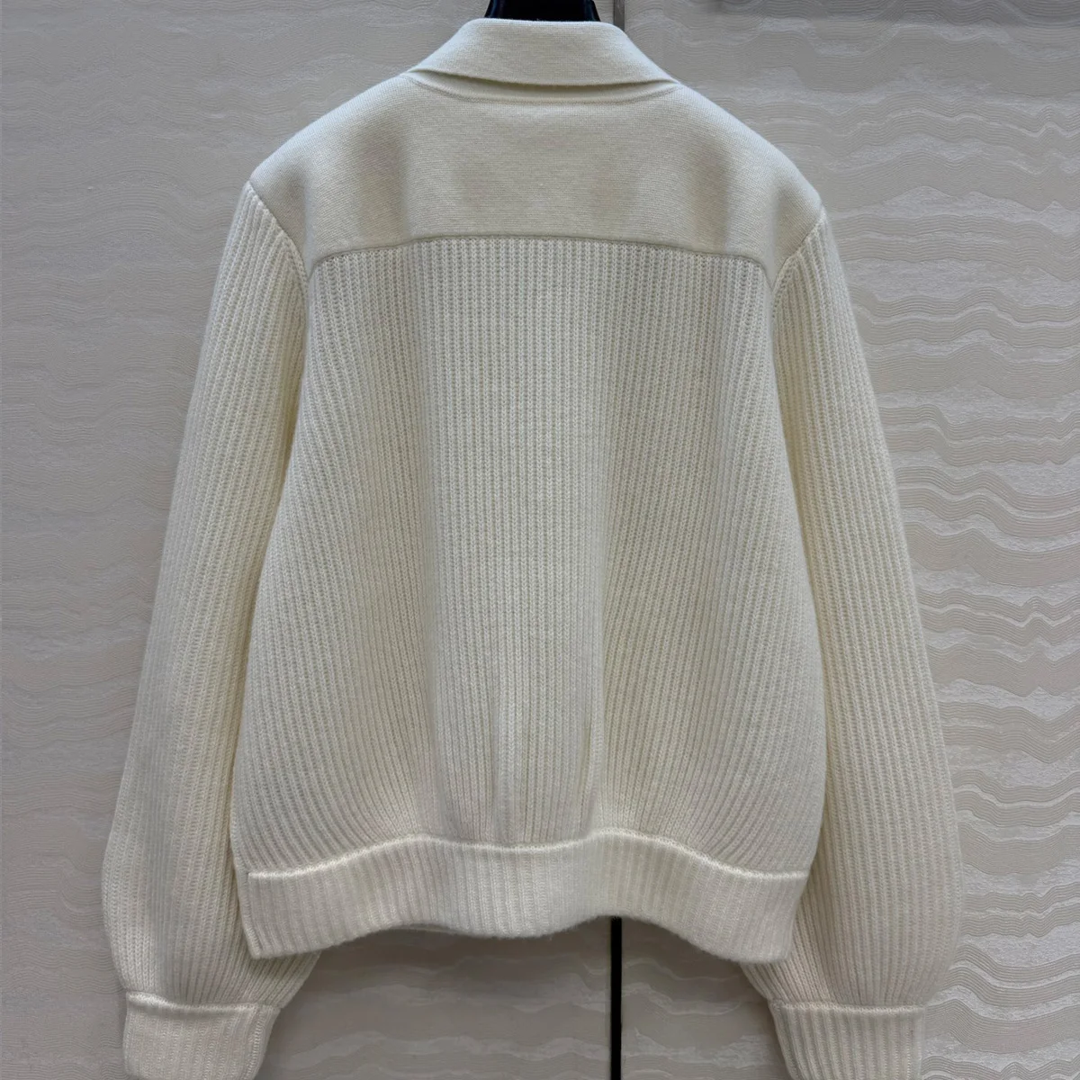 Women Lapel Collar Knit Zip Up Jacket Patch Pocket Metal Button Long Sleeve Loose Short Cardigan Outerwear