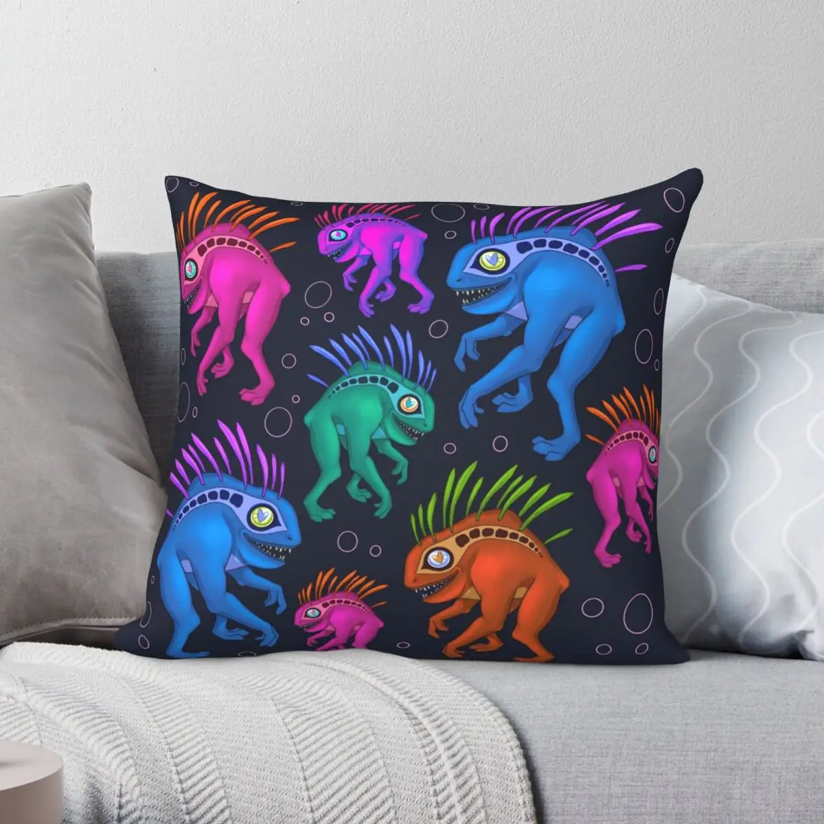 Murloc Rainbow Square Pillowcase Polyester Linen Velvet Pattern Zip Decor Throw Pillow Case Home Cushion Cover