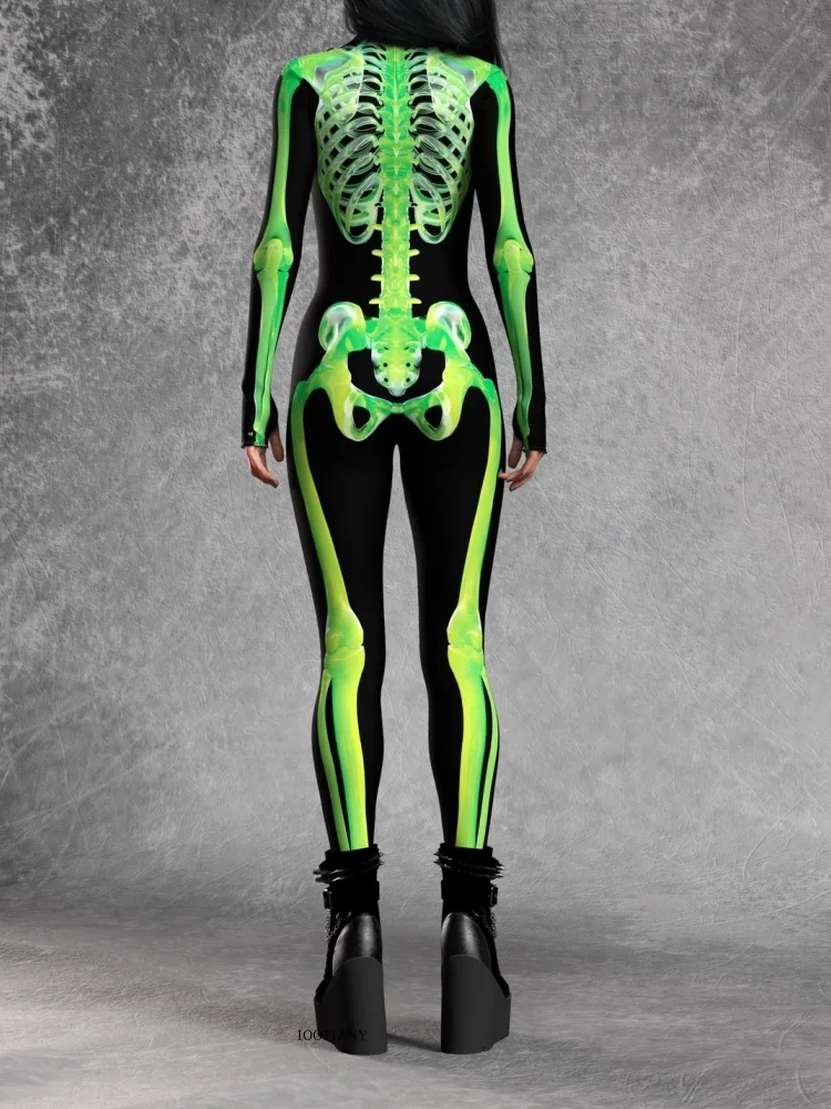 IOOTIANY Damen Grüner Sexy Horror-Skelett-Geister-Bodysuit-Set Halloween Karneval Party Aerial Bühnenauftritt Kostüm-Set – Detail 4