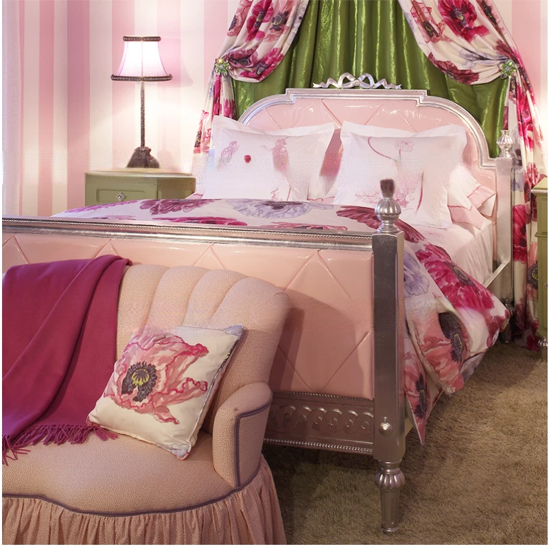 Children's bed girl princess bed cute pink European-style palace single bed noble carved 1.5 meters dream.