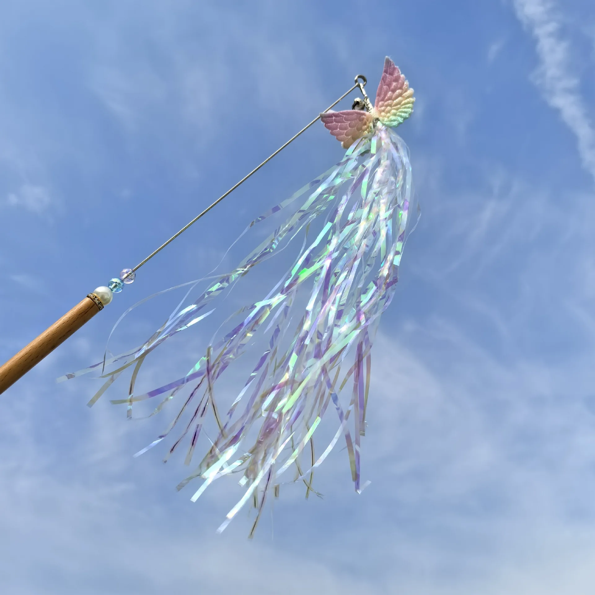 

40PCS Fringed Wings Teaser Cat Stick Interactive Antiboredom Bell Self-hi Teaser Cat Toy Scratch-resistant Teaser Cat Stick