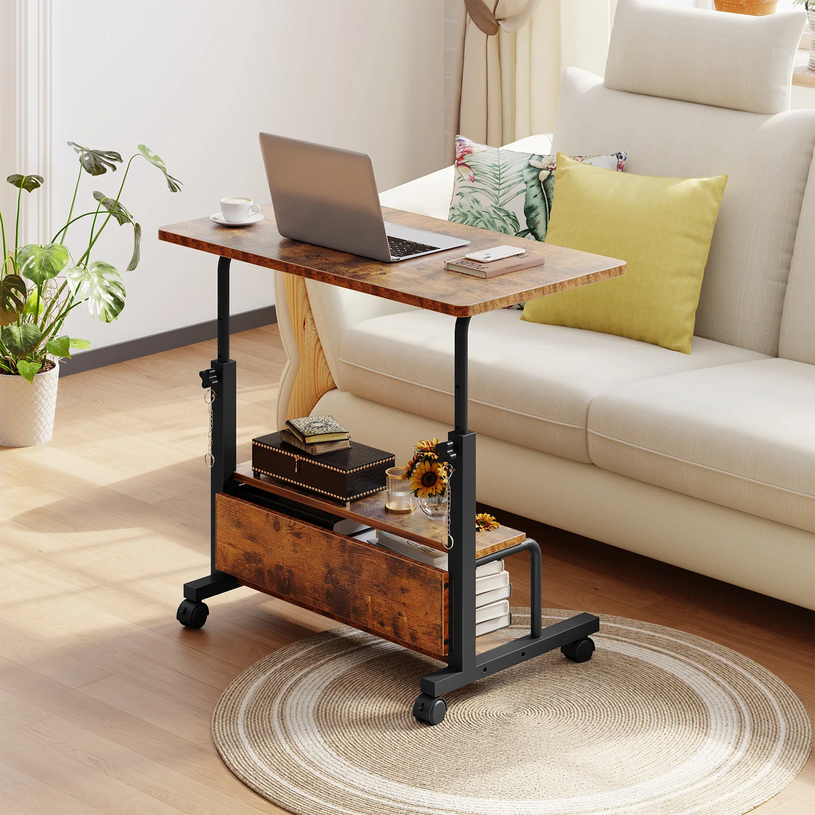 #¥forJHK 31.5IN Adjustable Height Mobile Standing Computer Desk with Locking Wheels Metal Frame