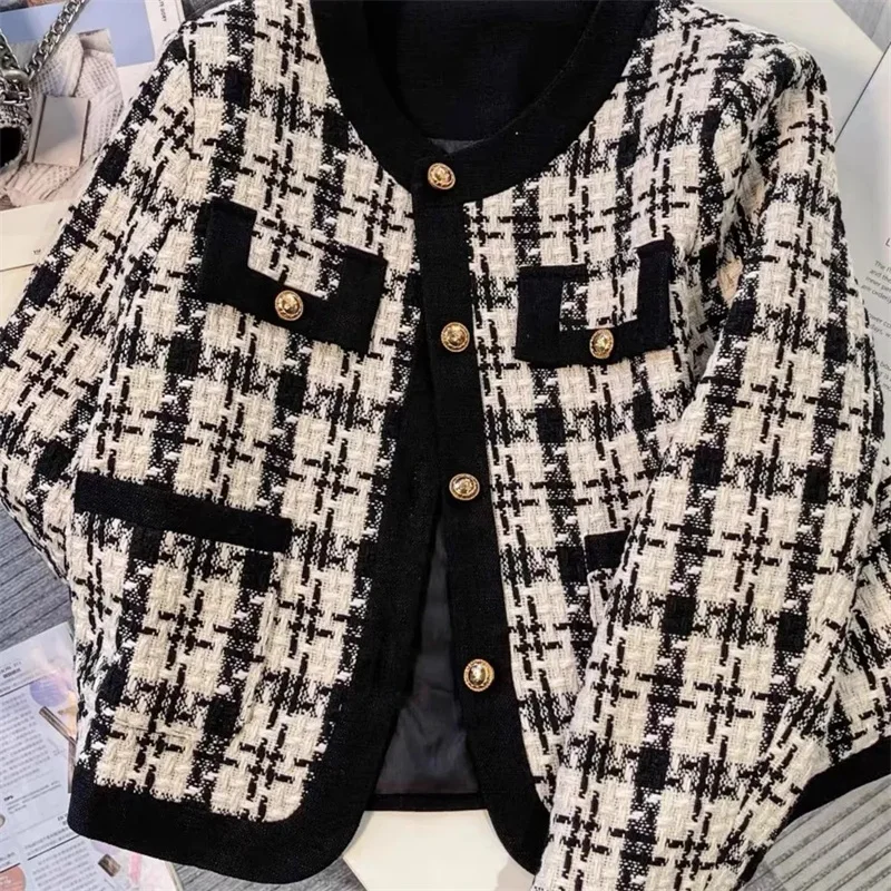 

Xiaoxiangfeng Coat Female 2024 Autumn Winter New Houndstooth Korean Jacket Short Fashion Outwear Temperament Overcoat Women Tops