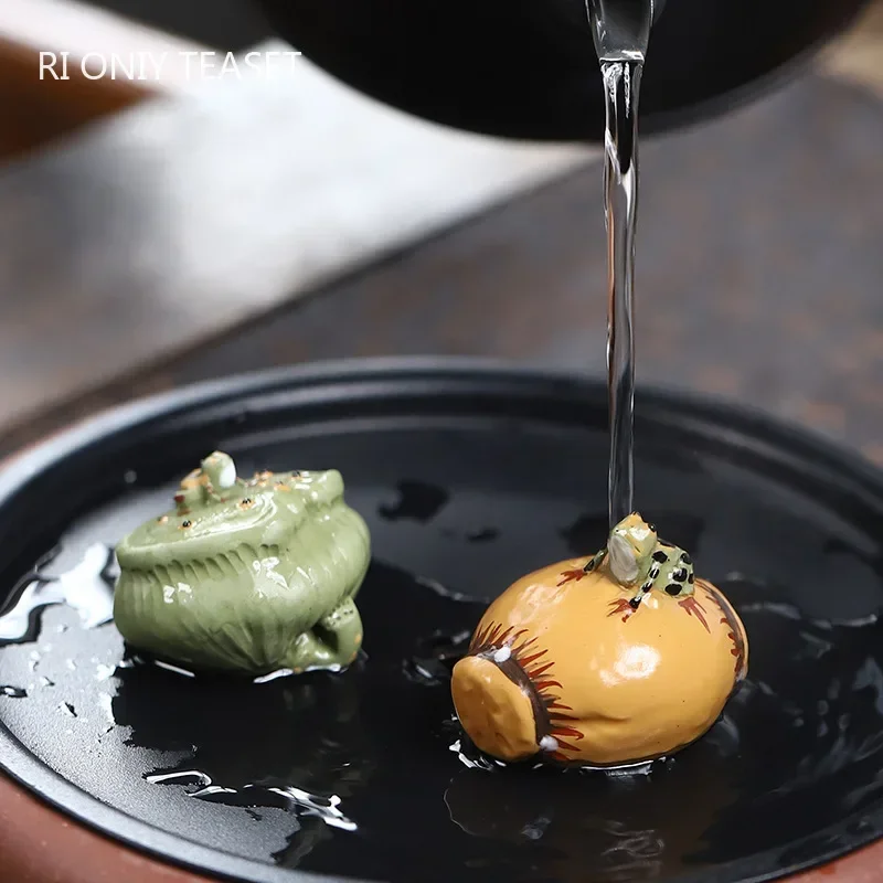 Chinese Yixing Purple Clay Tea Pet Handmade Lotus Seed Watermelon Model Ornaments Sculpture Tea Figurine Crafts Tea Set Decor