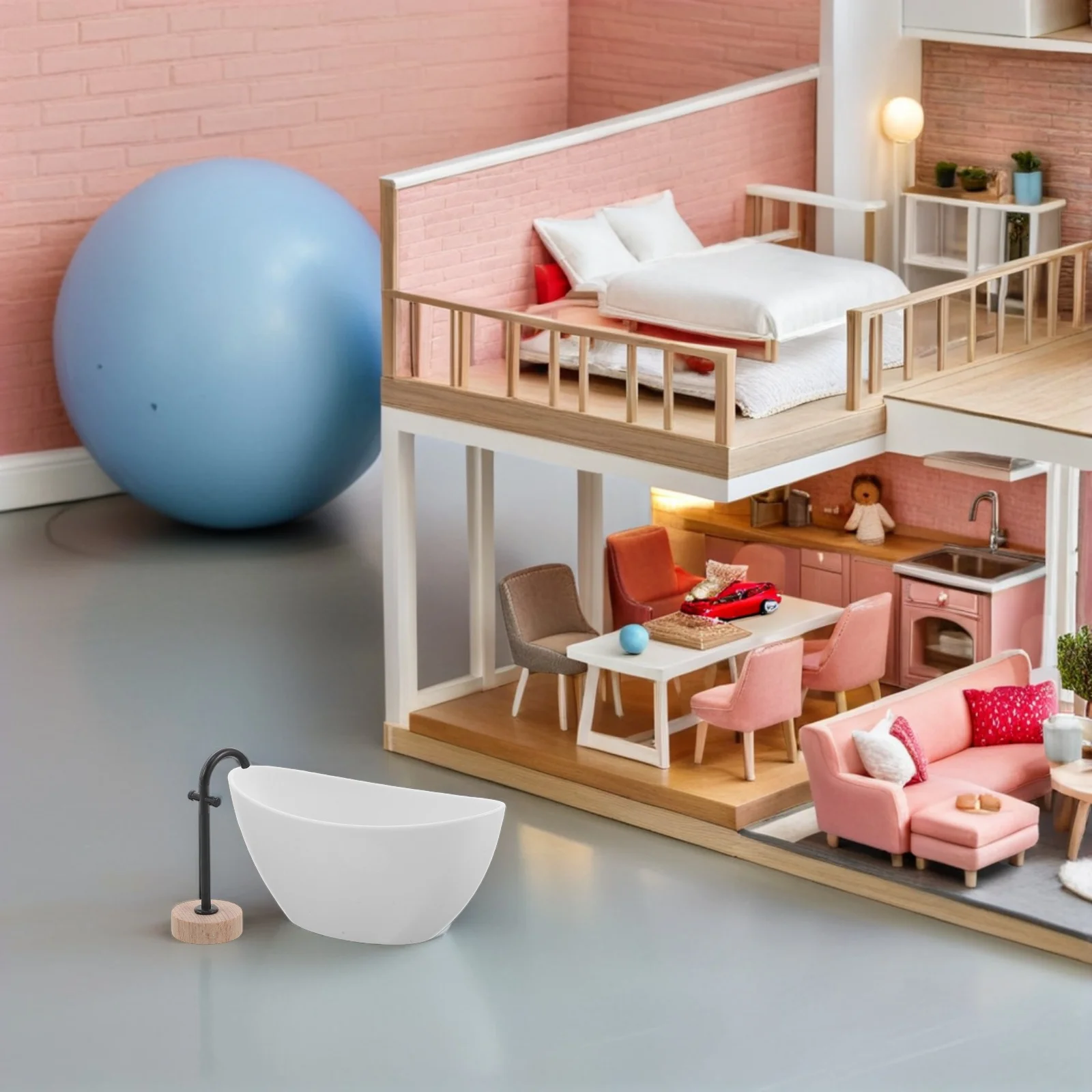 

1 Set 1:12 Scale Dollhouse Furniture Set Mini Bathtub Shower Faucet For Kids Pretend Play Realistic Bathroom Diy Accessories