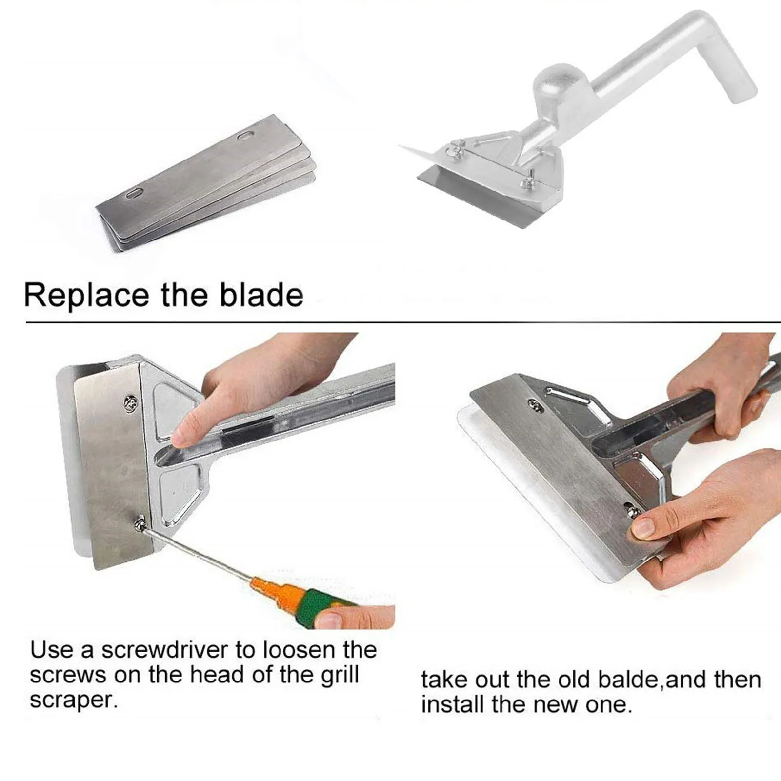 Set raschietto per griglia Manico ergonomico Protezione antispruzzo Raschietto per piastra resistente con 4 lame di ricambio per ristorante Outd